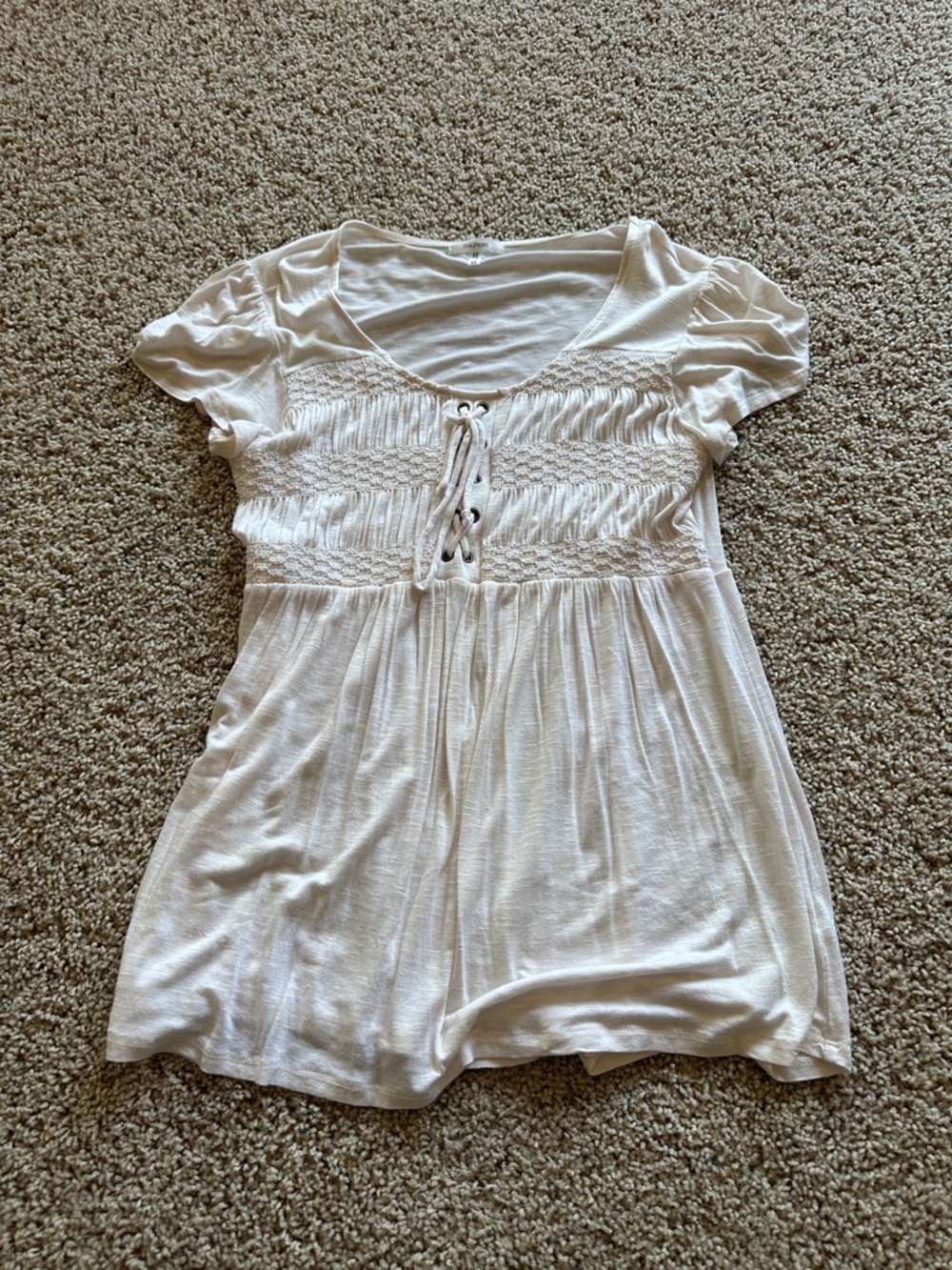 Maurices Cream Lace-Up Smocked Empire Tunic